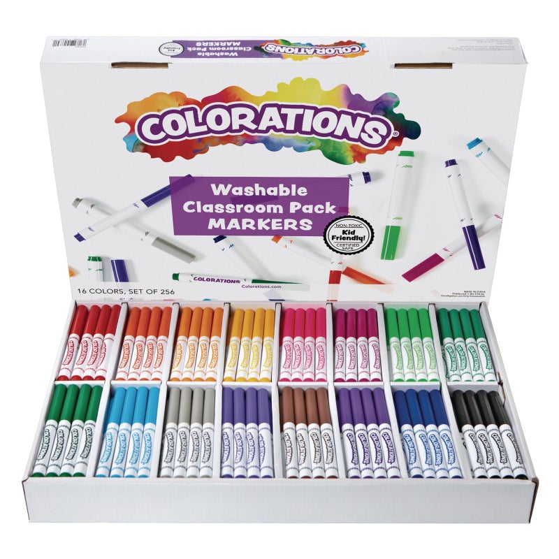 Colorations Washable Markers, Set of 256, 16 Colors, Non-Toxic, Bulk Art Supplies for Kids, Classroom Kit, Coloring Classroom Pack, Crafting Materials - Image 1